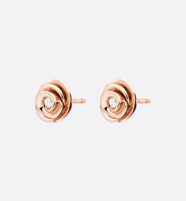 Small Rose Dior Couture Earrings • Pink Gold and Diamonds