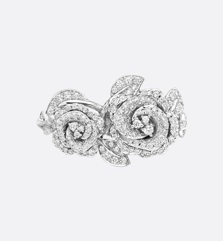 Large Rose Dior Bagatelle Ring • 18K White Gold and Diamonds
