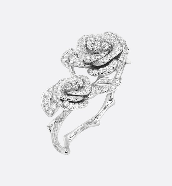 Large Rose Dior Bagatelle Ring • 18K White Gold and Diamonds
