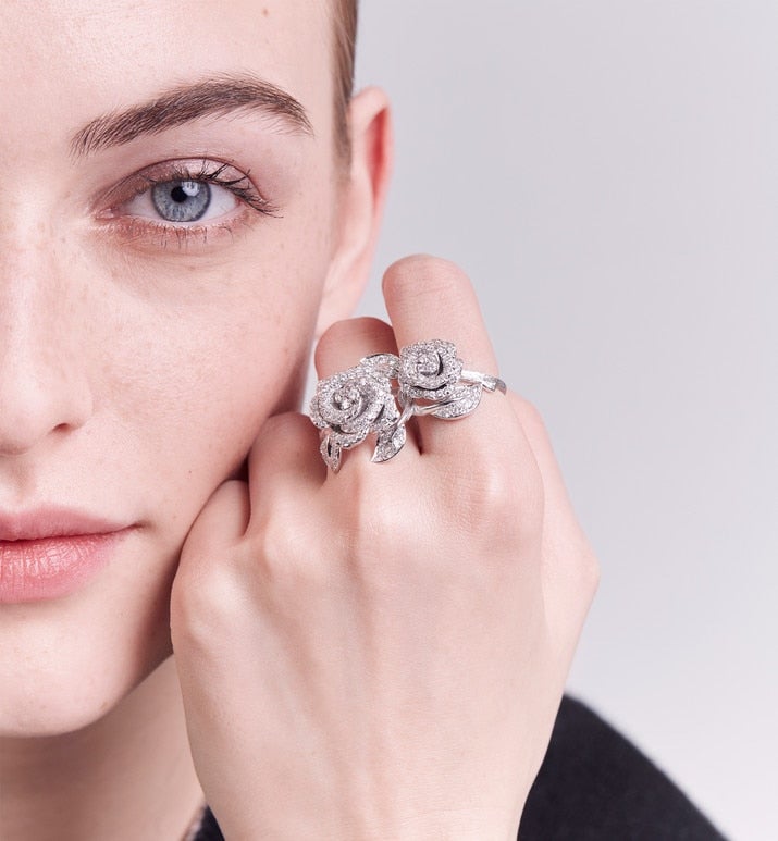 Large Rose Dior Bagatelle Ring • 18K White Gold and Diamonds