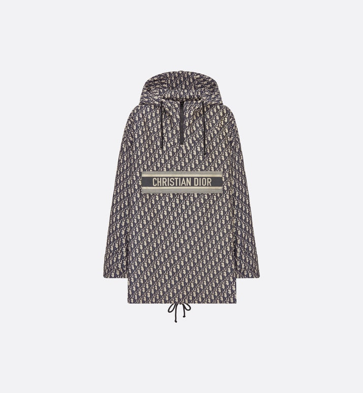 Hooded Anorak • Blue and Ecru Technical Taffeta Jacquard with Dior Oblique Motif