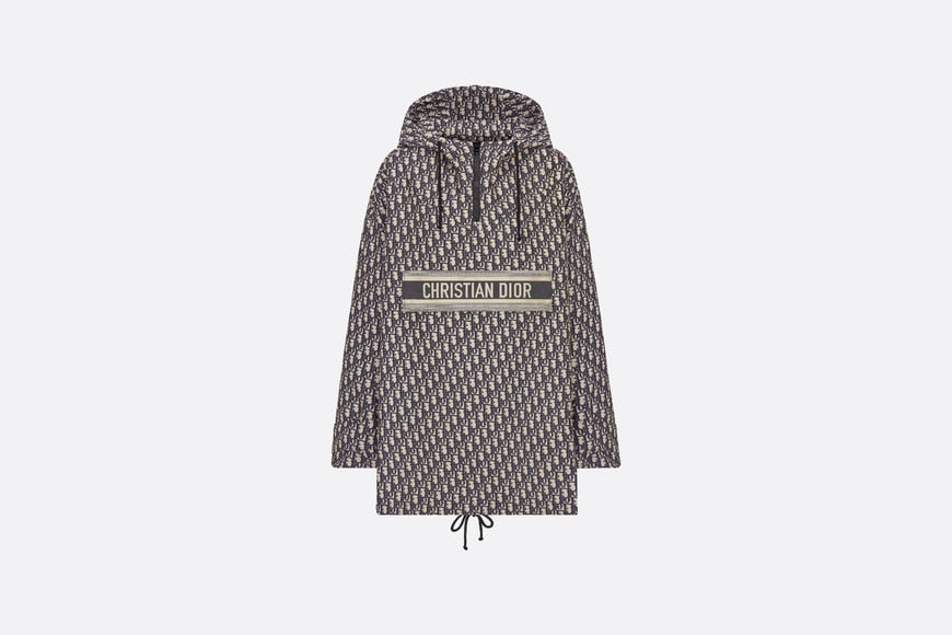 Hooded Anorak • Blue and Ecru Technical Taffeta Jacquard with Dior Oblique Motif