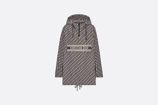 Hooded Anorak • Blue and Ecru Technical Taffeta Jacquard with Dior Oblique Motif