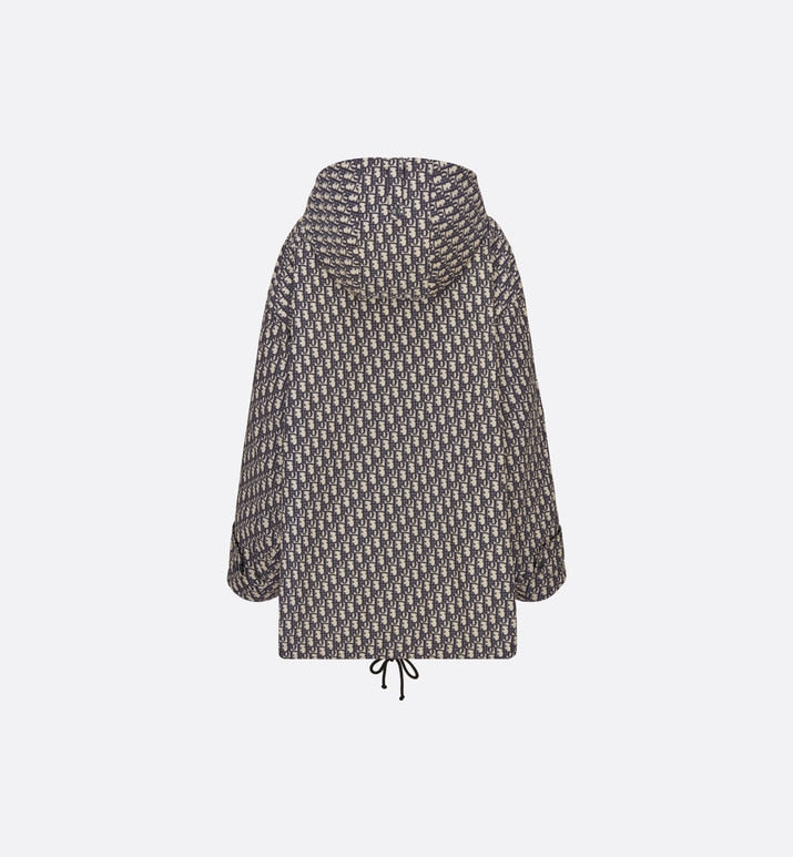 Hooded Anorak • Blue and Ecru Technical Taffeta Jacquard with Dior Oblique Motif