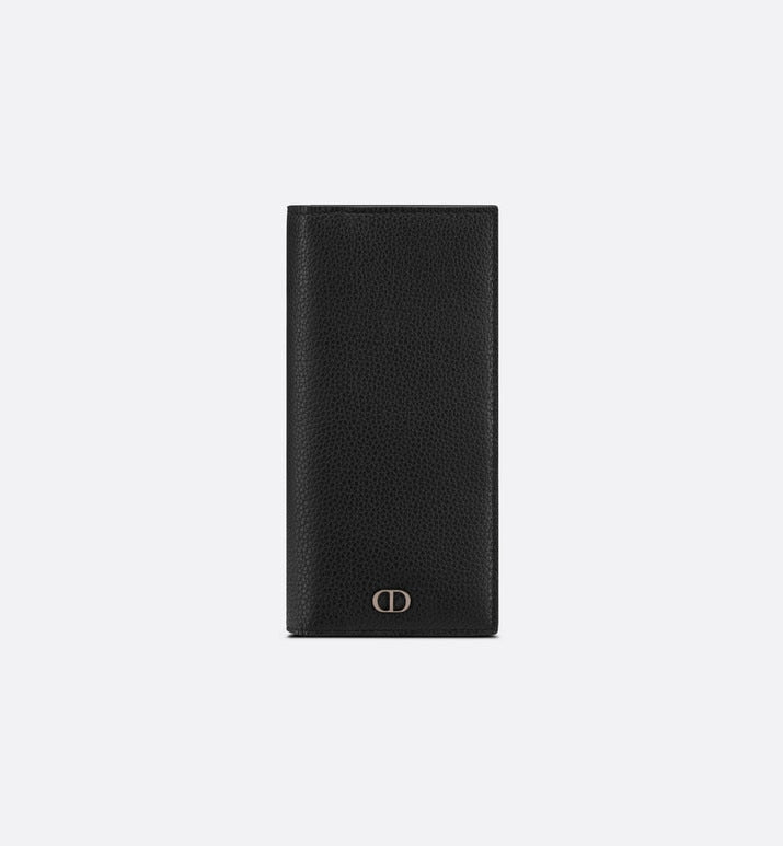 Vertical Long Wallet • Black Grained Calfskin with 'CD Icon' Signature