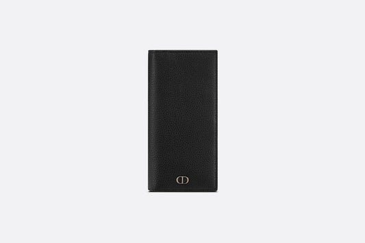 Vertical Long Wallet • Black Grained Calfskin with 'CD Icon' Signature