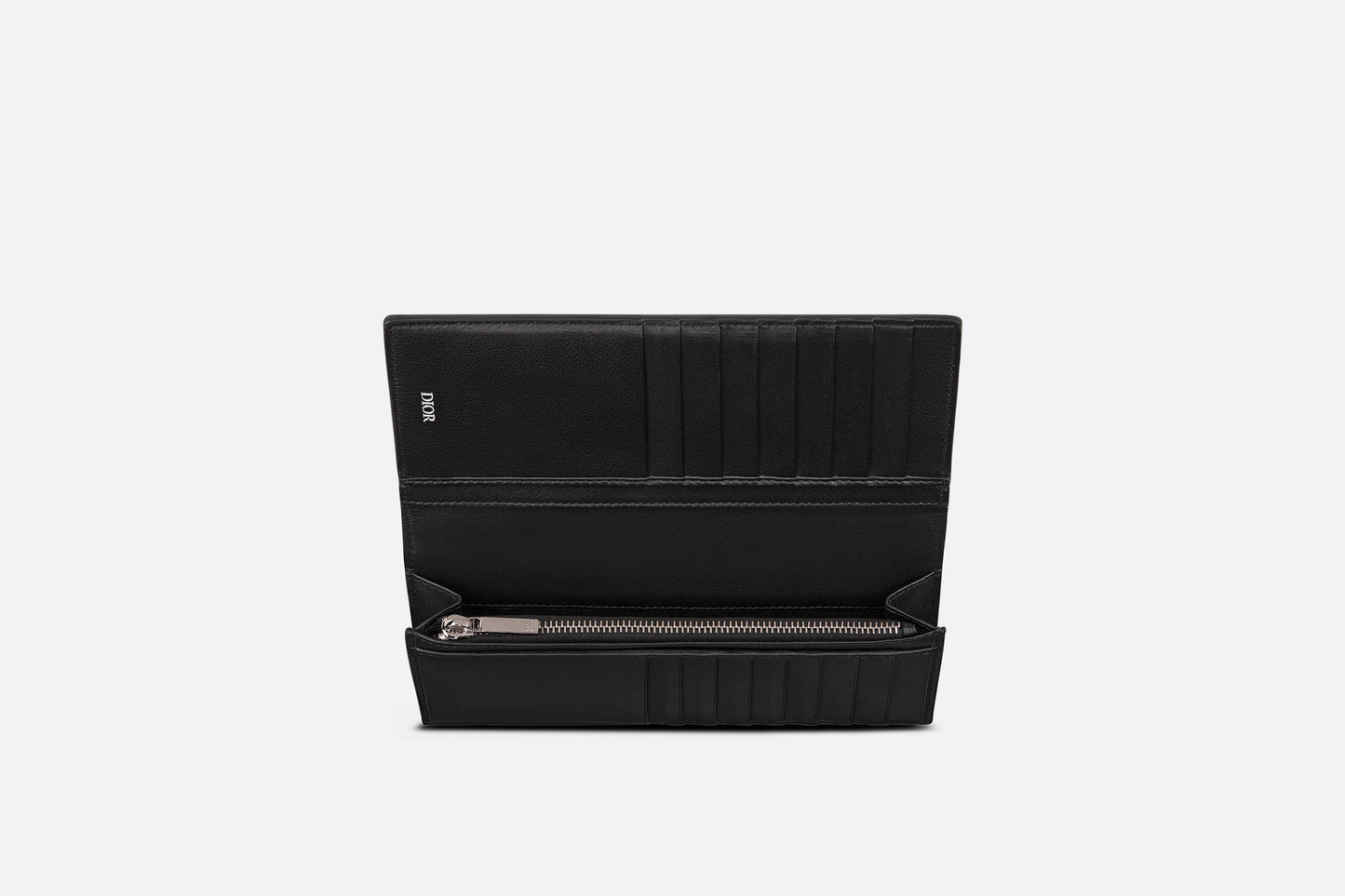 Vertical Long Wallet • Black Grained Calfskin with 'CD Icon' Signature