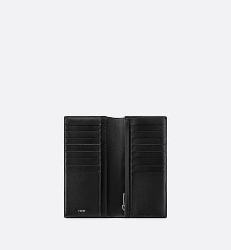 Vertical Long Wallet • Black Grained Calfskin with 'CD Icon' Signature