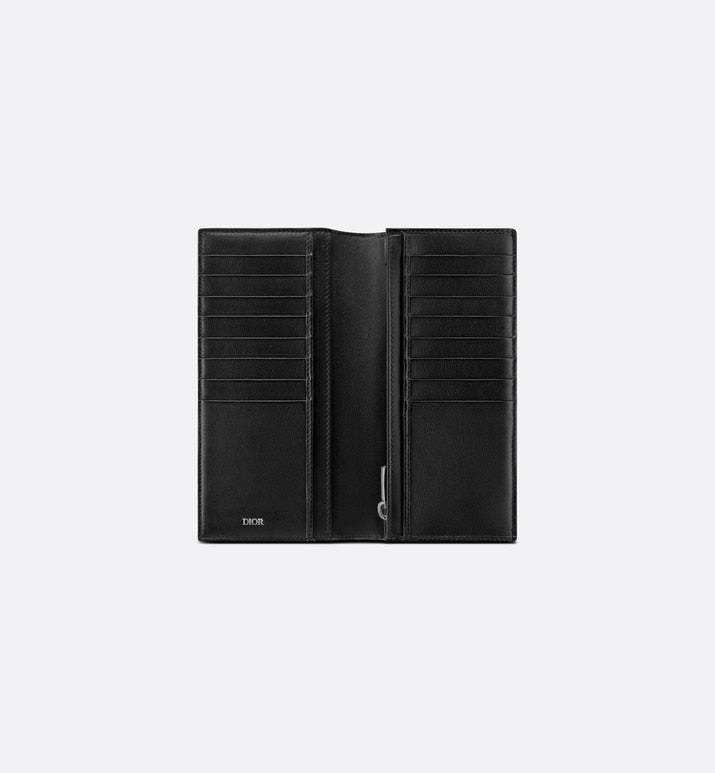 Vertical Long Wallet • Black Grained Calfskin with 'CD Icon' Signature