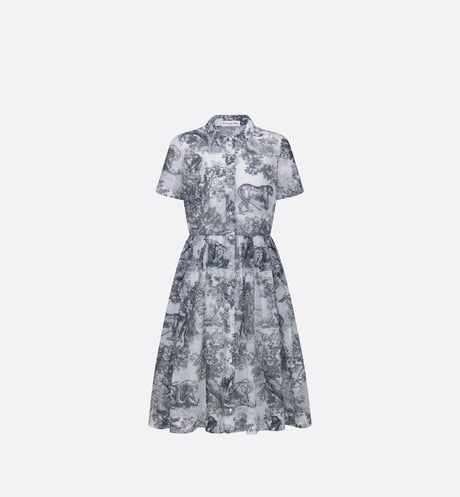 Mid-Length Shirt Dress • White and Navy Blue Toile de Jouy Cotton Voile
