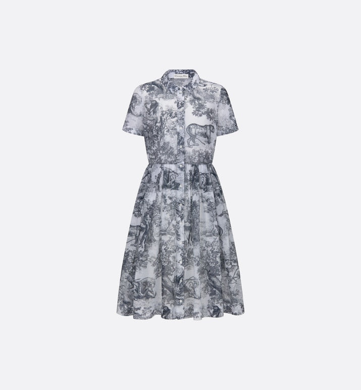 Mid-Length Shirt Dress • White and Navy Blue Toile de Jouy Cotton Voile