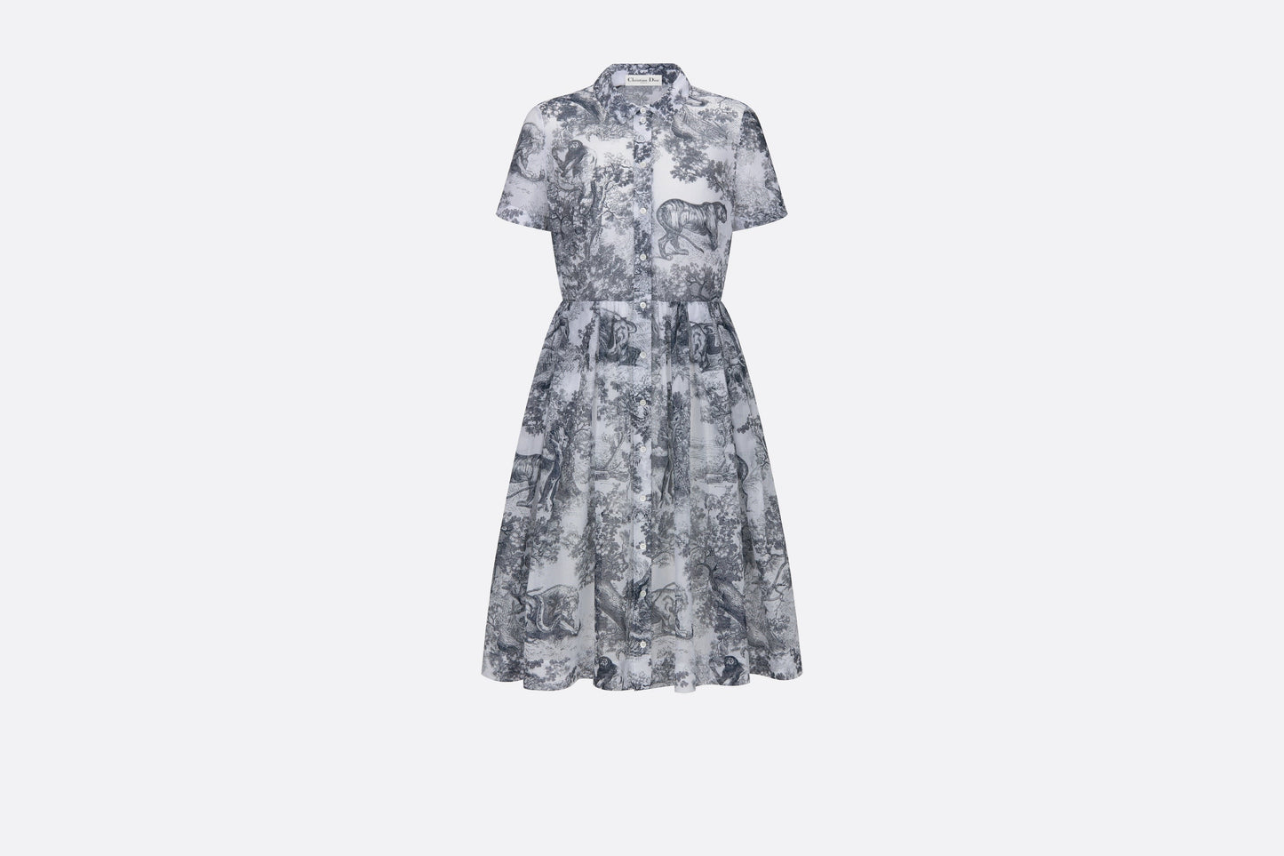 Mid-Length Shirt Dress • White and Navy Blue Toile de Jouy Cotton Voile