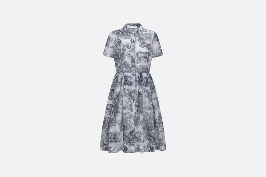 Mid-Length Shirt Dress • White and Navy Blue Toile de Jouy Cotton Voile