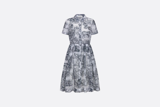 Mid-Length Shirt Dress • White and Navy Blue Toile de Jouy Cotton Voile