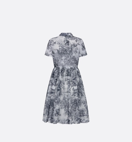 Mid-Length Shirt Dress • White and Navy Blue Toile de Jouy Cotton Voile