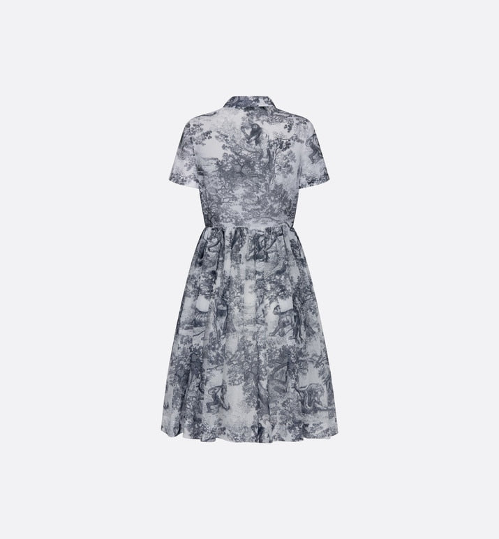 Mid-Length Shirt Dress • White and Navy Blue Toile de Jouy Cotton Voile