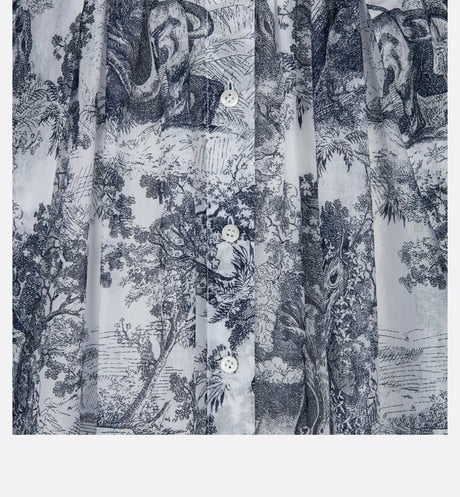 Mid-Length Shirt Dress • White and Navy Blue Toile de Jouy Cotton Voile