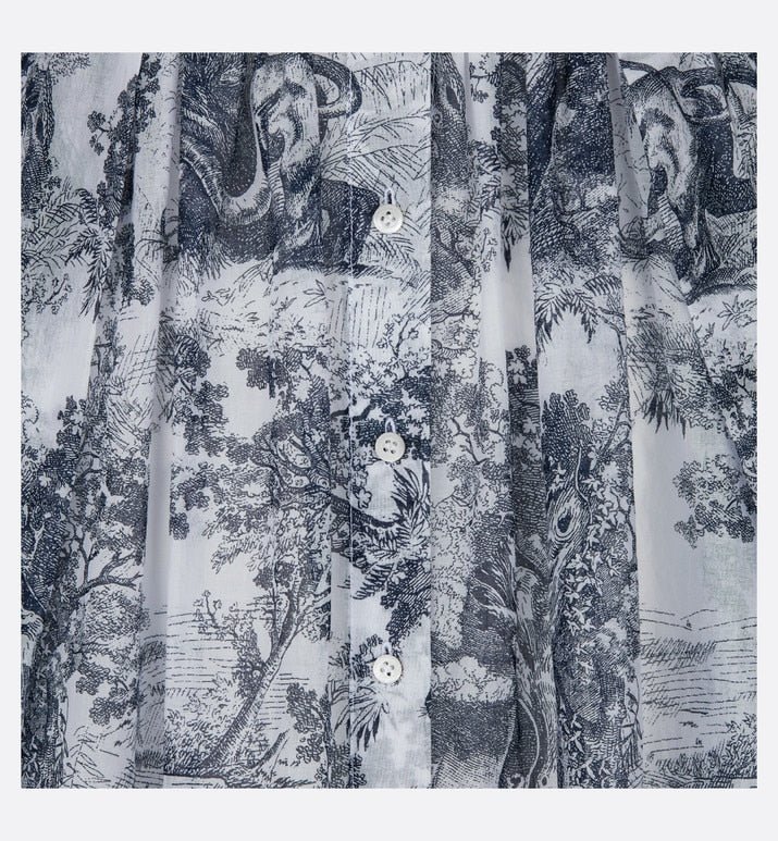 Mid-Length Shirt Dress • White and Navy Blue Toile de Jouy Cotton Voile