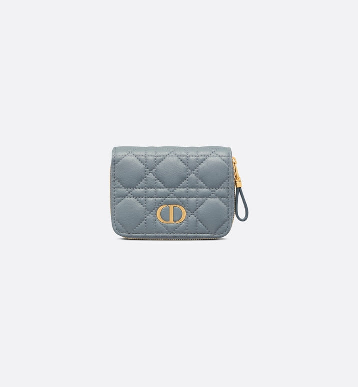 Dior Caro Compact Zipped Wallet • Cloud Blue Supple Cannage Calfskin