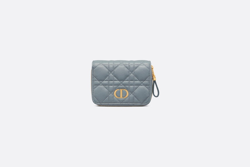 Dior Caro Compact Zipped Wallet • Cloud Blue Supple Cannage Calfskin