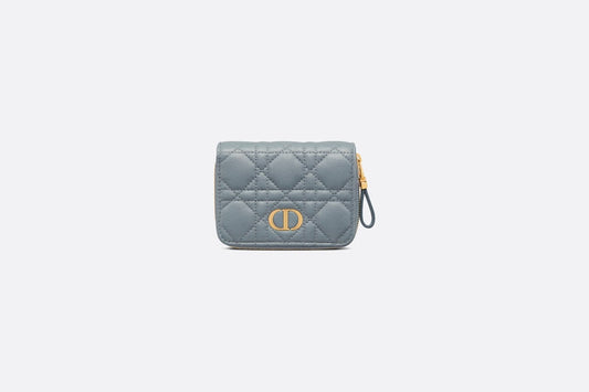 Dior Caro Compact Zipped Wallet • Cloud Blue Supple Cannage Calfskin