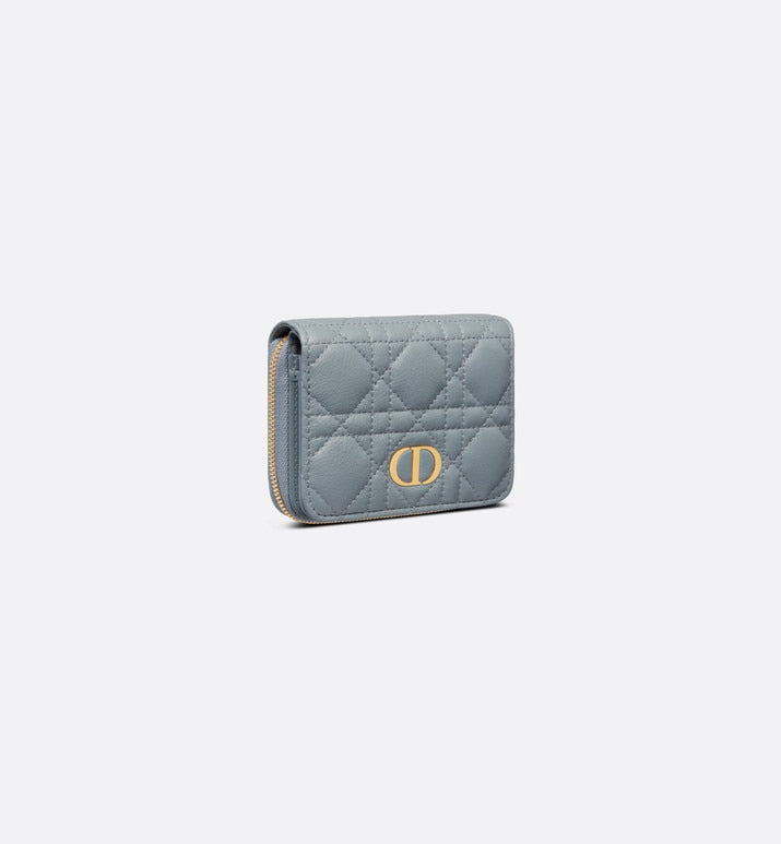 Dior Caro Compact Zipped Wallet • Cloud Blue Supple Cannage Calfskin
