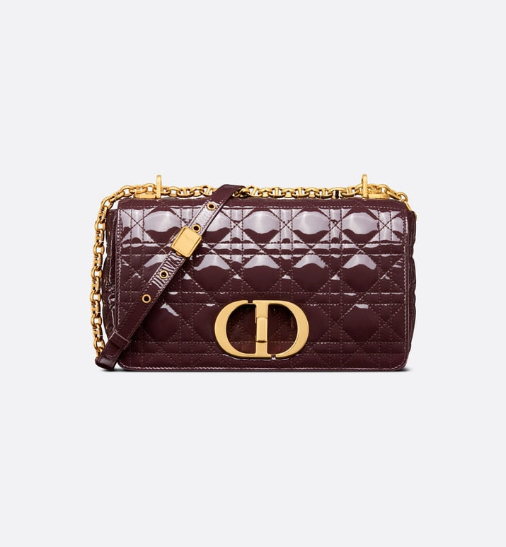 Medium Dior Caro Bag • Amaranth Patent Cannage Calfskin