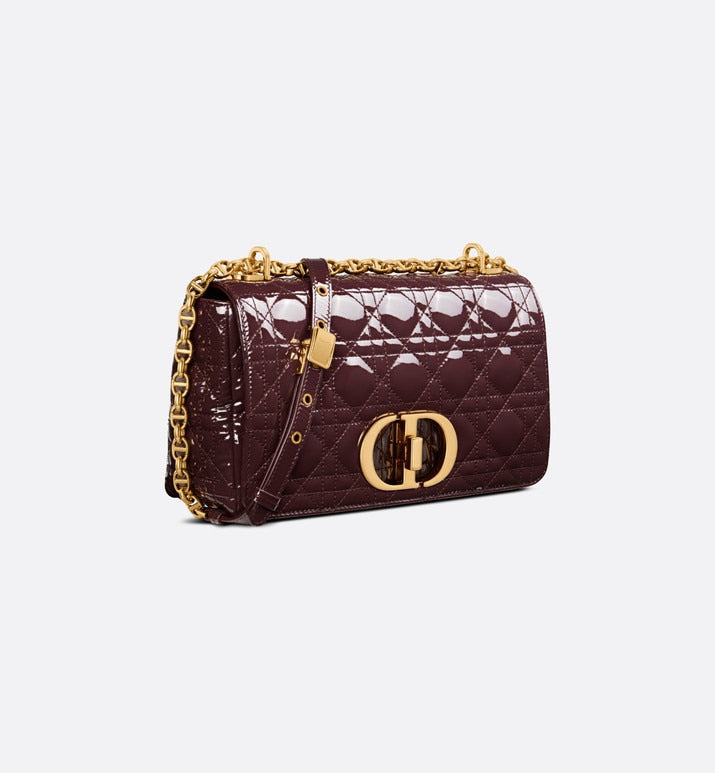 Medium Dior Caro Bag • Amaranth Patent Cannage Calfskin