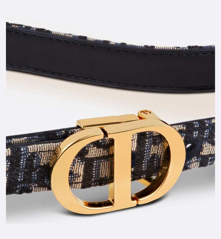 30 Montaigne Reversible Belt • Blue Smooth Calfskin and Dior Oblique Jacquard, 20 MM