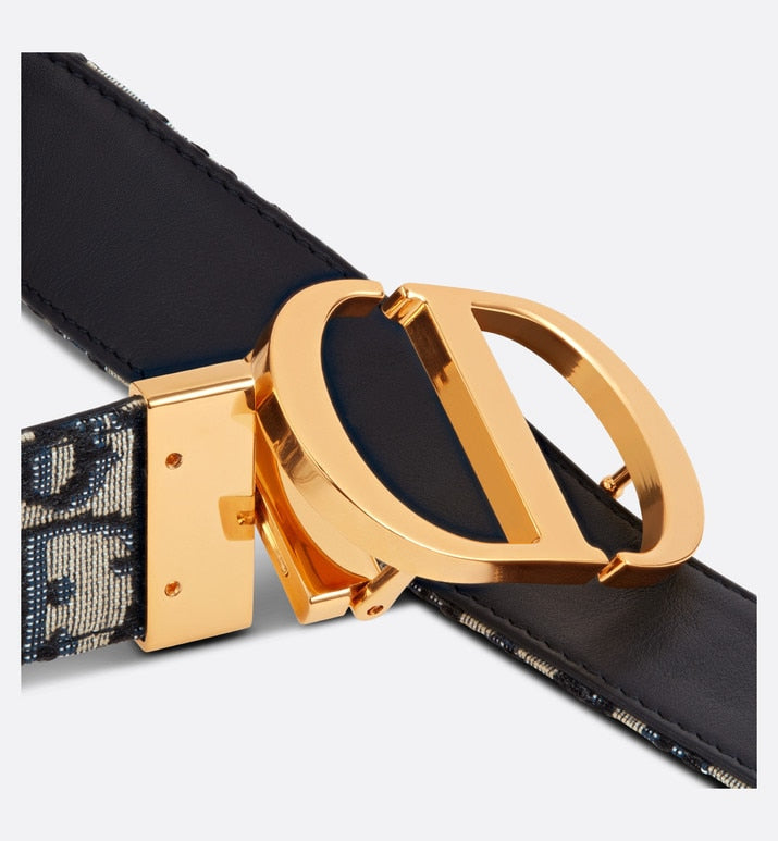 30 Montaigne Reversible Belt • Blue Smooth Calfskin and Dior Oblique Jacquard, 20 MM