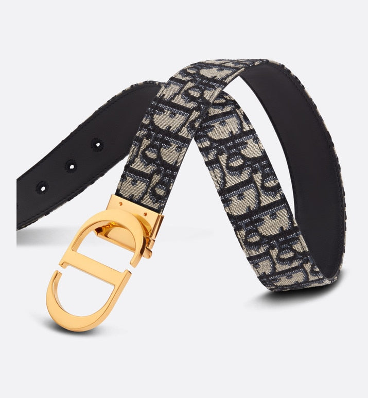 30 Montaigne Reversible Belt • Blue Smooth Calfskin and Dior Oblique Jacquard, 20 MM