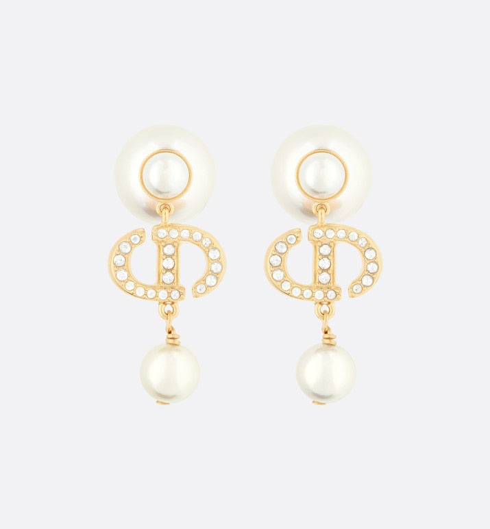 Dior Tribales Earrings • Gold-Finish Metal with White Resin Pearls and White Crystals