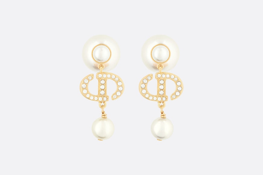 Dior Tribales Earrings • Gold-Finish Metal with White Resin Pearls and White Crystals
