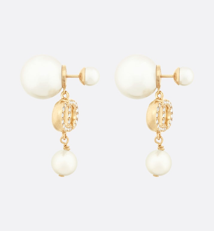 Dior Tribales Earrings • Gold-Finish Metal with White Resin Pearls and White Crystals