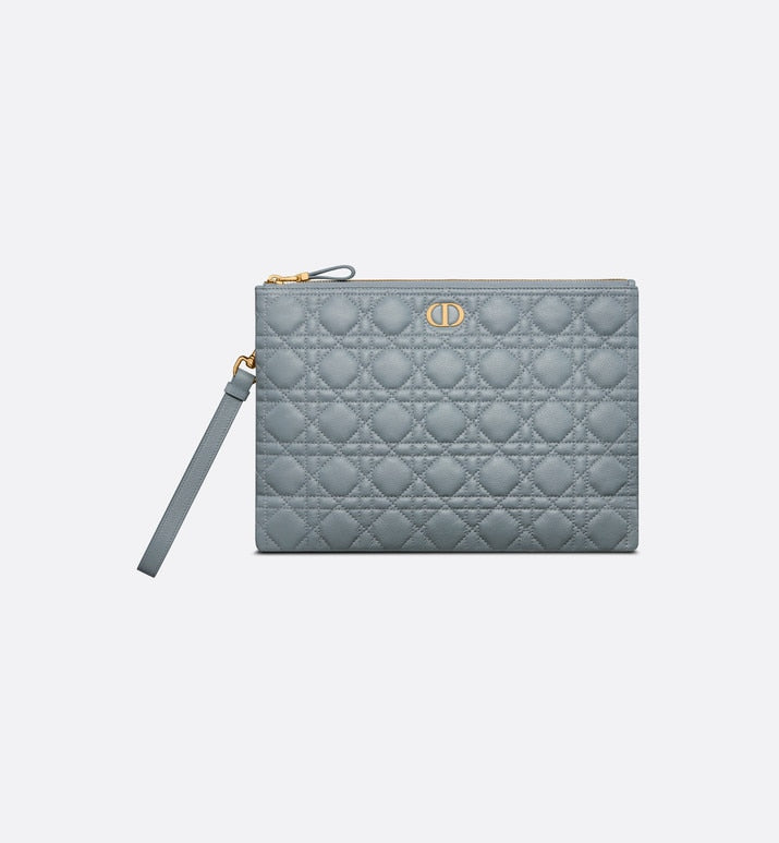 Large Dior Caro Daily Pouch • Cloud Blue Supple Cannage Calfskin