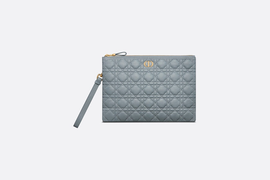 Large Dior Caro Daily Pouch • Cloud Blue Supple Cannage Calfskin