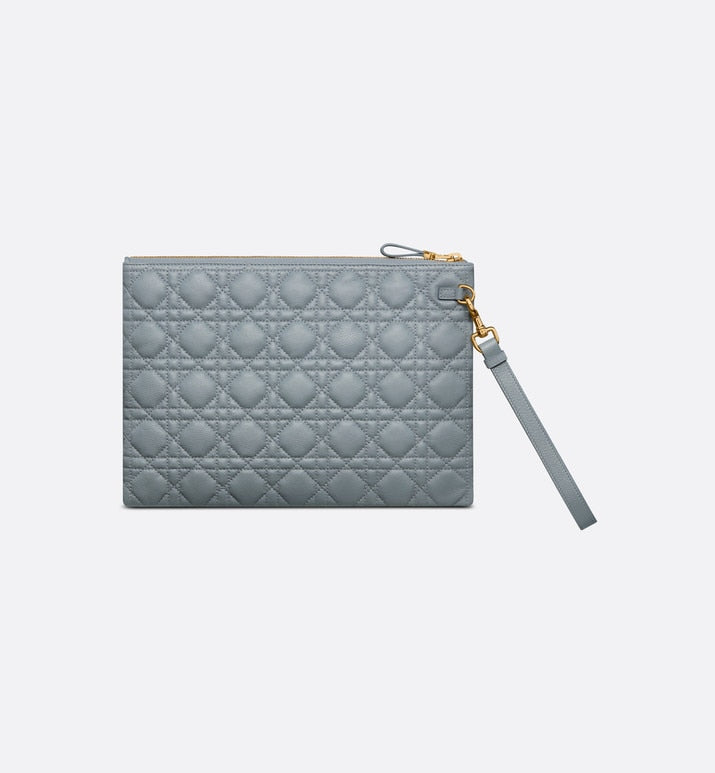 Large Dior Caro Daily Pouch • Cloud Blue Supple Cannage Calfskin