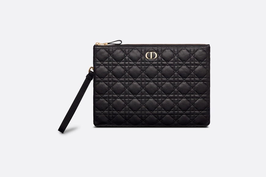 Large Dior Caro Daily Pouch • Black Supple Cannage Calfskin