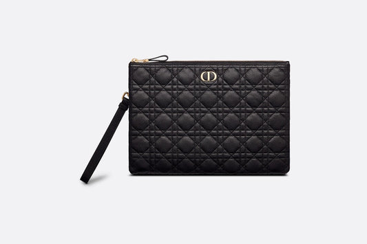 Large Dior Caro Daily Pouch • Black Supple Cannage Calfskin