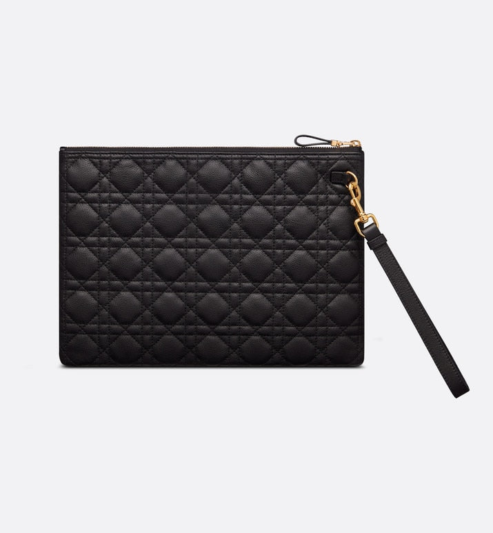 Large Dior Caro Daily Pouch • Black Supple Cannage Calfskin