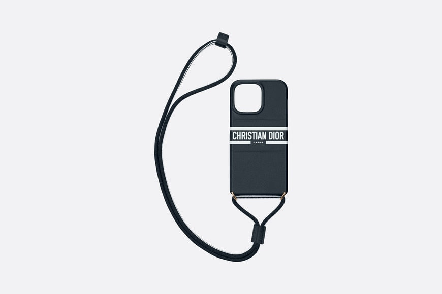 Dior Vibe Cover for iPhone 13 Pro with Cord • Blue Calfskin