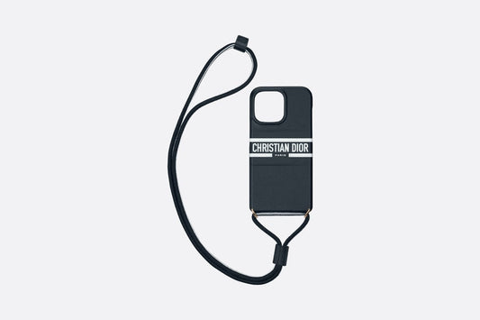 Dior Vibe Cover for iPhone 13 Pro with Cord • Blue Calfskin