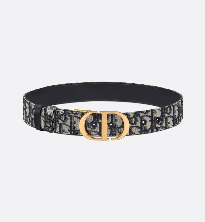 30 Montaigne Reversible Belt • Blue Smooth Calfskin and Dior Oblique Jacquard, 35 MM