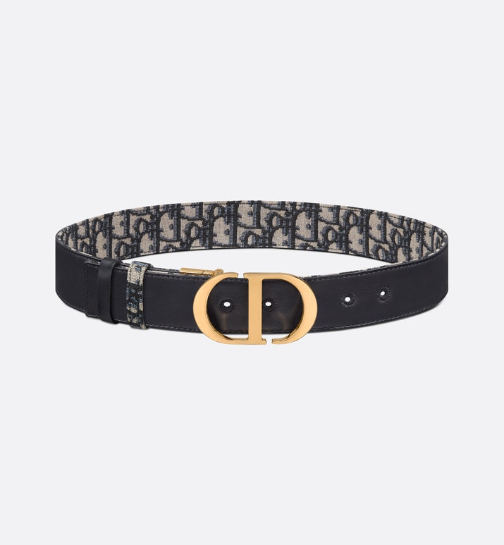 30 Montaigne Reversible Belt • Blue Smooth Calfskin and Dior Oblique Jacquard, 35 MM