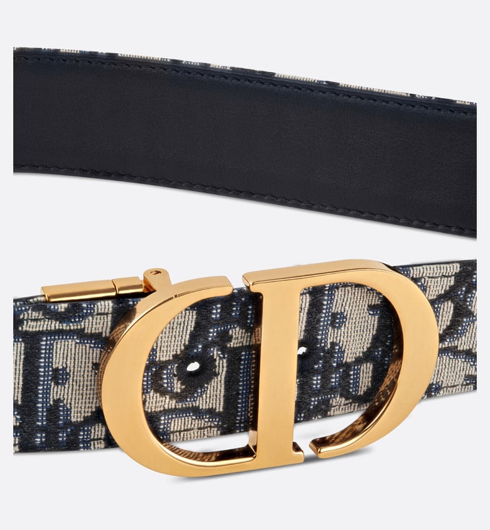 30 Montaigne Reversible Belt • Blue Smooth Calfskin and Dior Oblique Jacquard, 35 MM