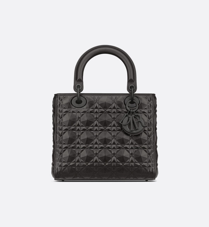 Medium Lady Dior Bag • Black Cannage Calfskin with Diamond Motif