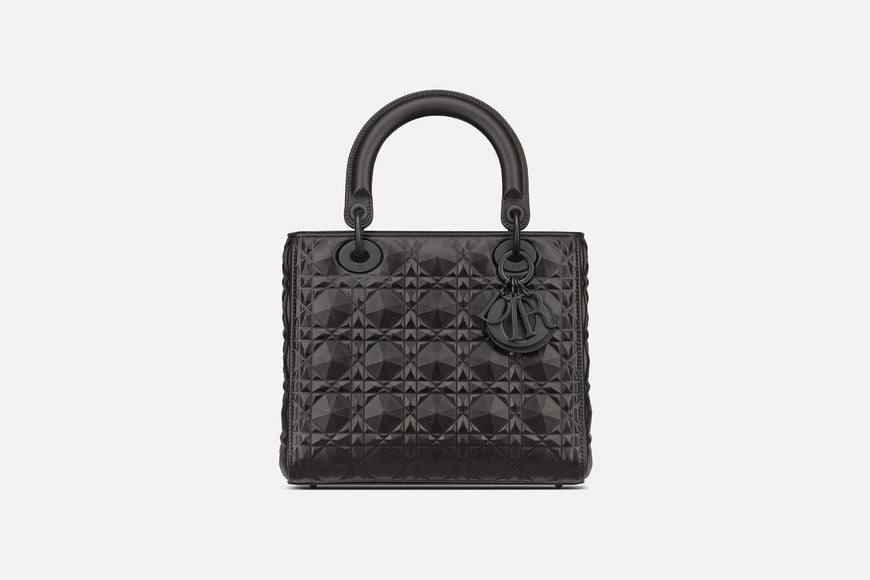 Medium Lady Dior Bag • Black Cannage Calfskin with Diamond Motif