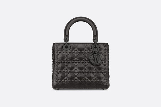 Medium Lady Dior Bag • Black Cannage Calfskin with Diamond Motif