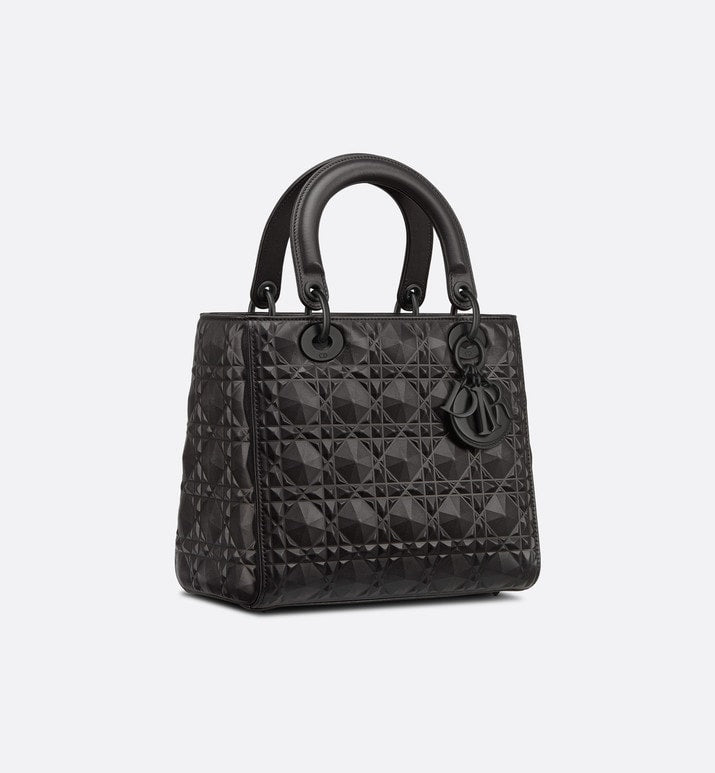 Medium Lady Dior Bag • Black Cannage Calfskin with Diamond Motif