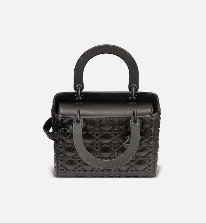 Medium Lady Dior Bag • Black Cannage Calfskin with Diamond Motif